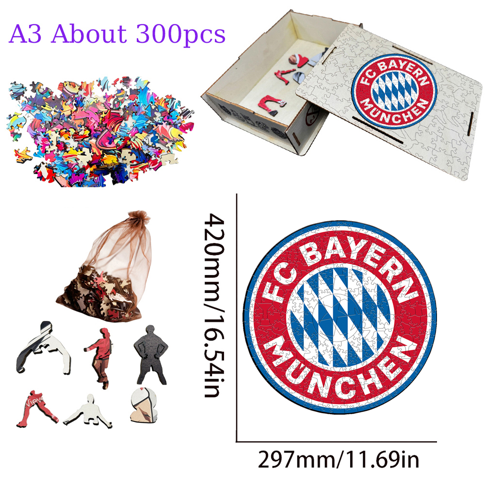 FC Bayern München,Deutscher Fussball - Bund,Atlético de Madrid,FC Barcelona,Real Madrid Club de Fútbol-Football Club Wooden Puzzle