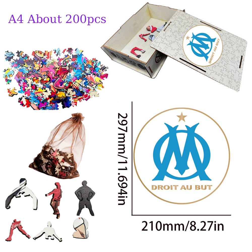 SCO Angers,Le Havre AC,Olympique de Marseille,Montpellier Hérault Sport Club,OGC Nice--Football Club Wooden Puzzle