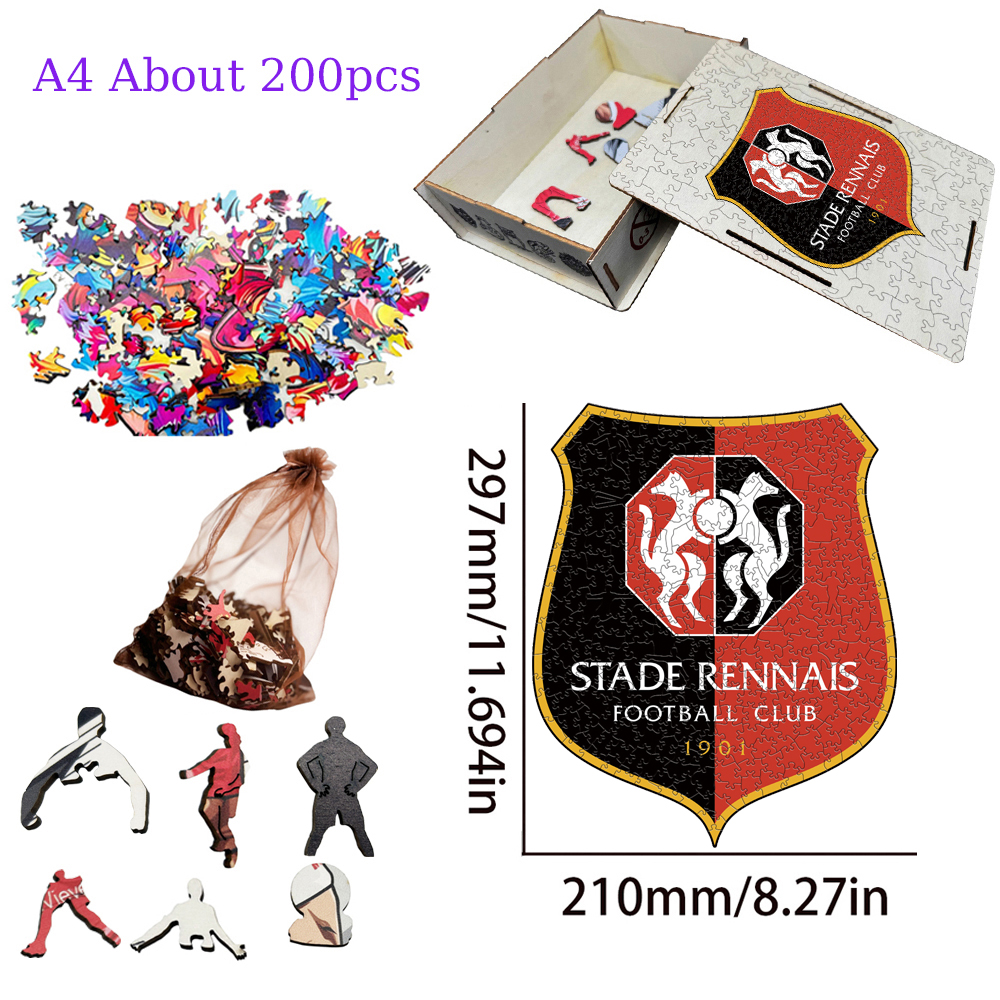 Olympique Lyonnais,Stade Brestois 29,Girondins de Bordeaux,LOSC Lille,Stade Rennais Football Club--Football Club Wooden Puzzle