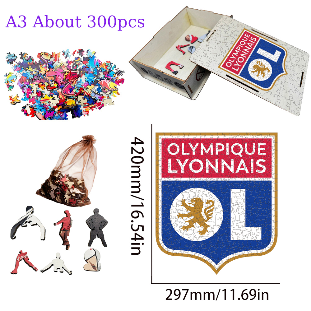 Olympique Lyonnais,Stade Brestois 29,Girondins de Bordeaux,LOSC Lille,Stade Rennais Football Club--Football Club Wooden Puzzle
