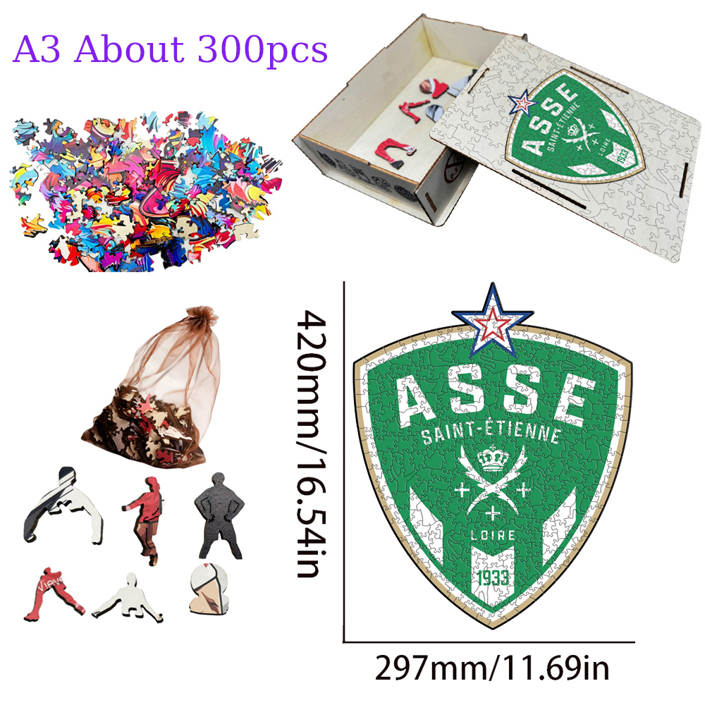 FRANCE,A.J.AUXERRE,ASSE,TOULOUSE FOOTBALL CLUB,Toulon FC--Football Club Wooden Puzzle