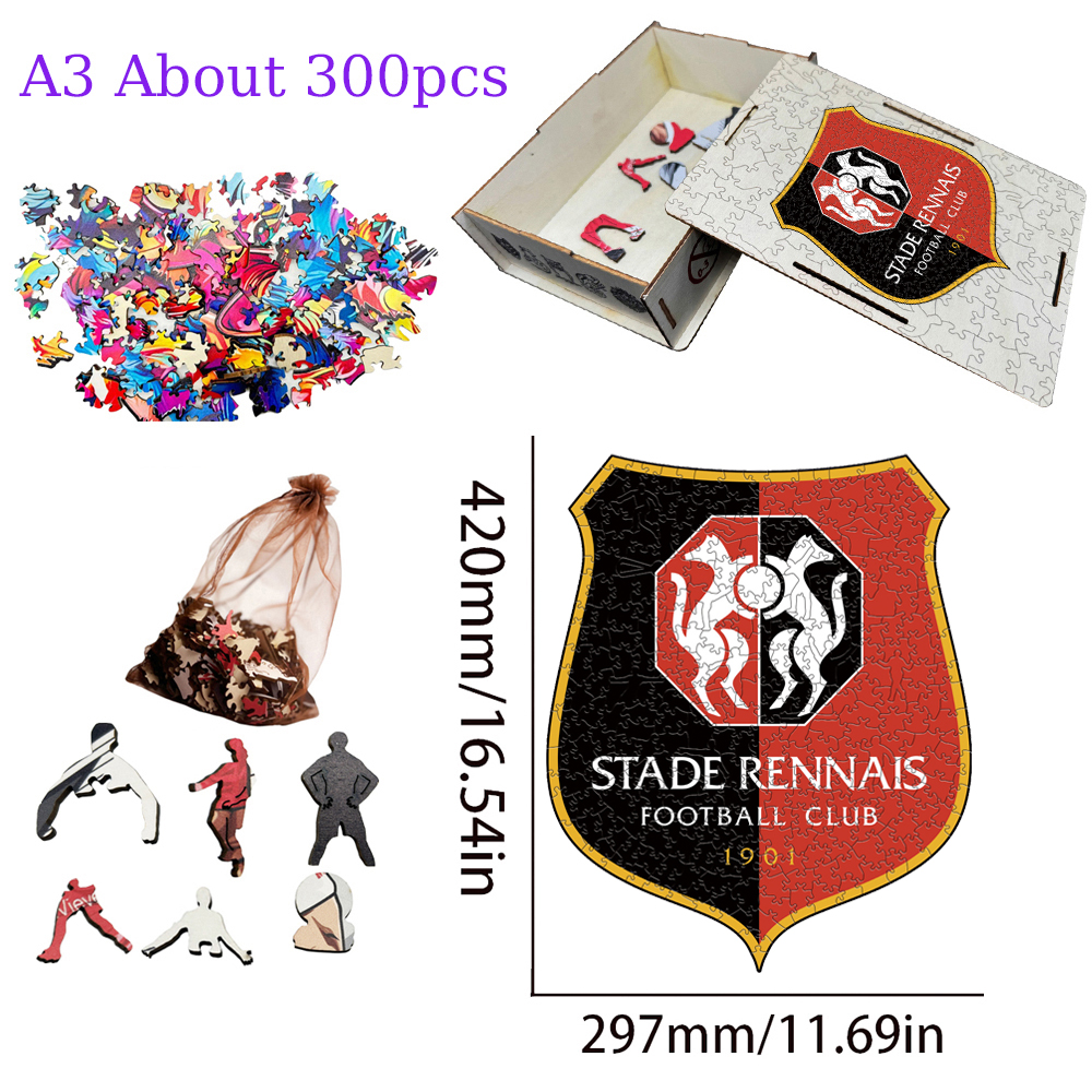 Olympique Lyonnais,Stade Brestois 29,Girondins de Bordeaux,LOSC Lille,Stade Rennais Football Club--Football Club Wooden Puzzle