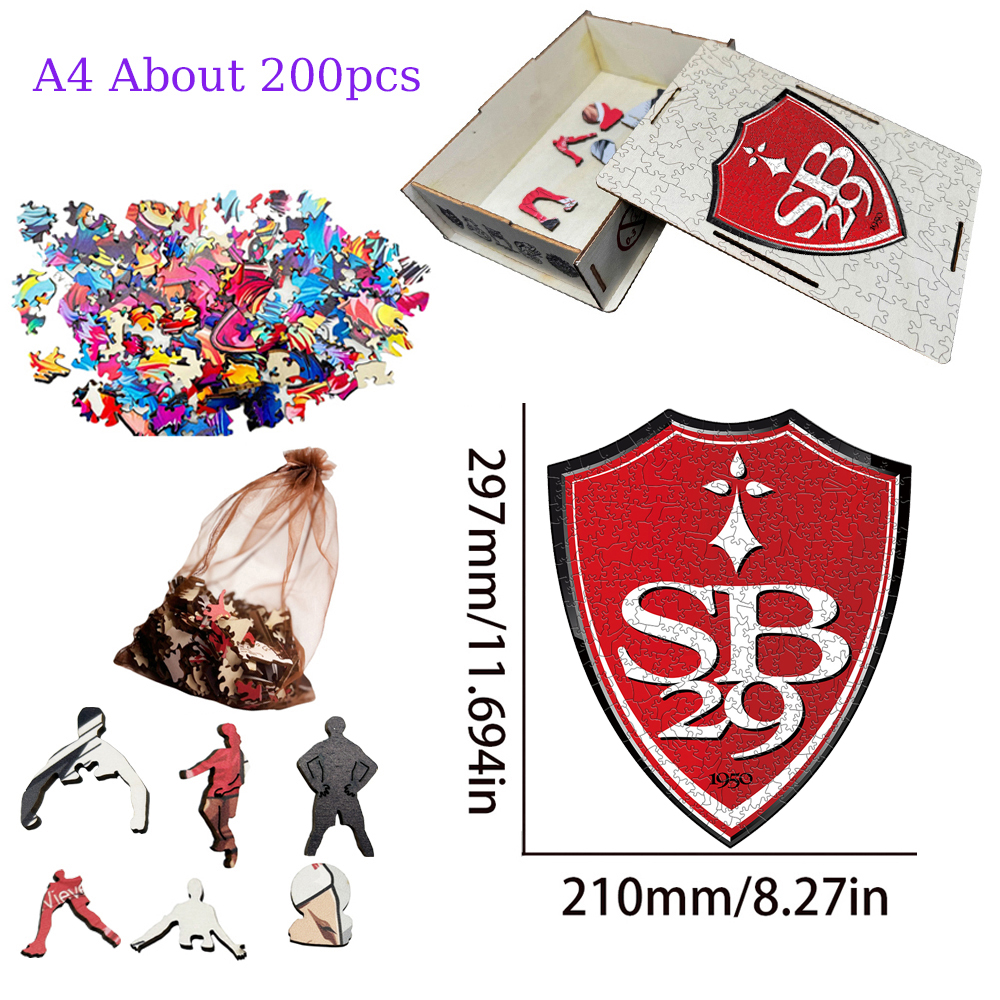 Olympique Lyonnais,Stade Brestois 29,Girondins de Bordeaux,LOSC Lille,Stade Rennais Football Club--Football Club Wooden Puzzle