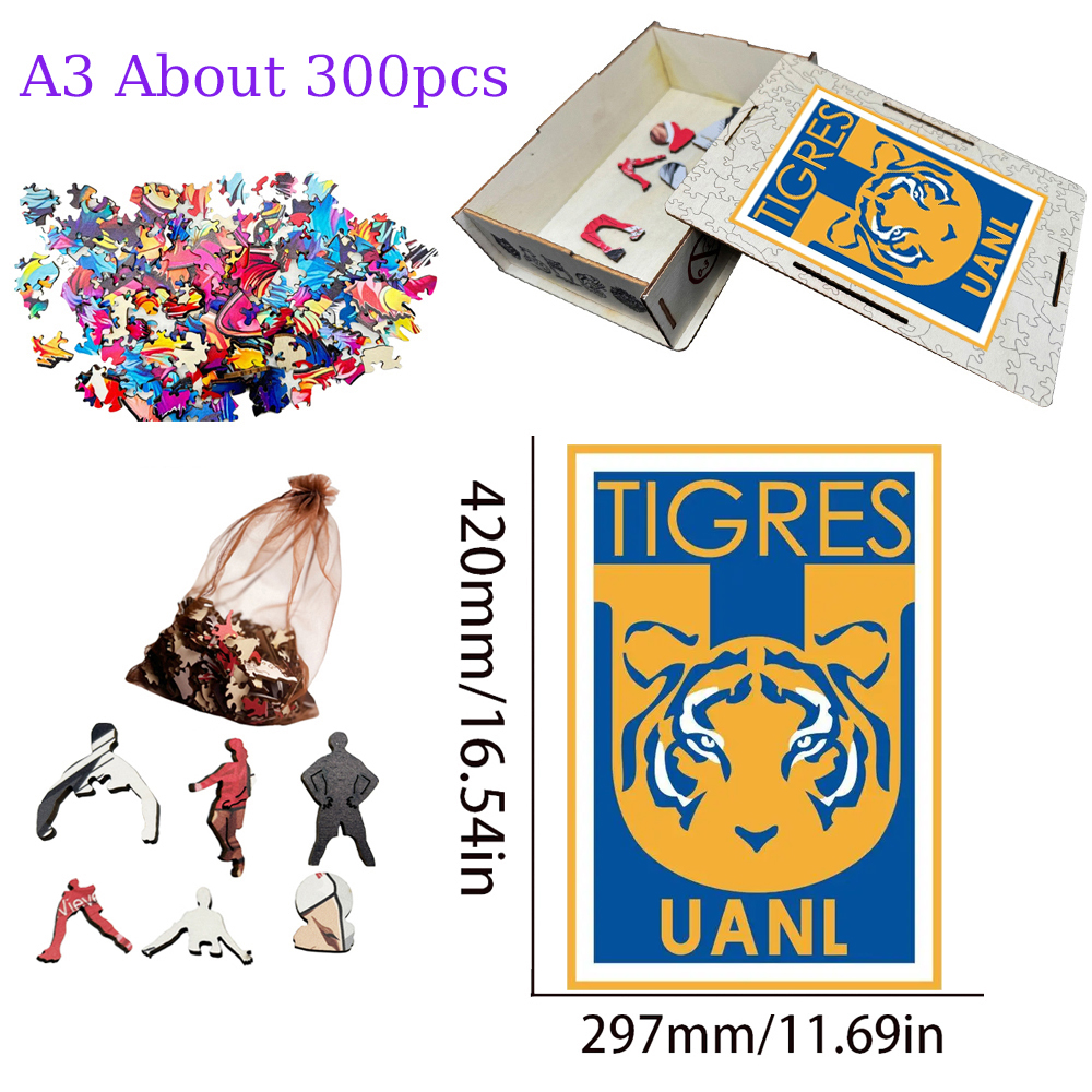 Tigres UANL,Pumas UNAM,Club de Futbol Pachuca--Football Club Wooden Puzzle