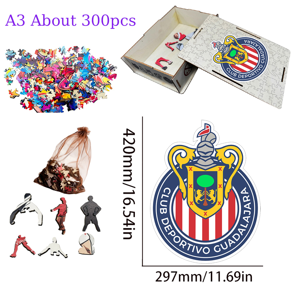 Cruz Azul Fútbol Club,Club de Fútbol Monterrey,Club América,Club Deportivo Toluca,Club Deportivo Guadalajara--Football Club Wooden Puzzle