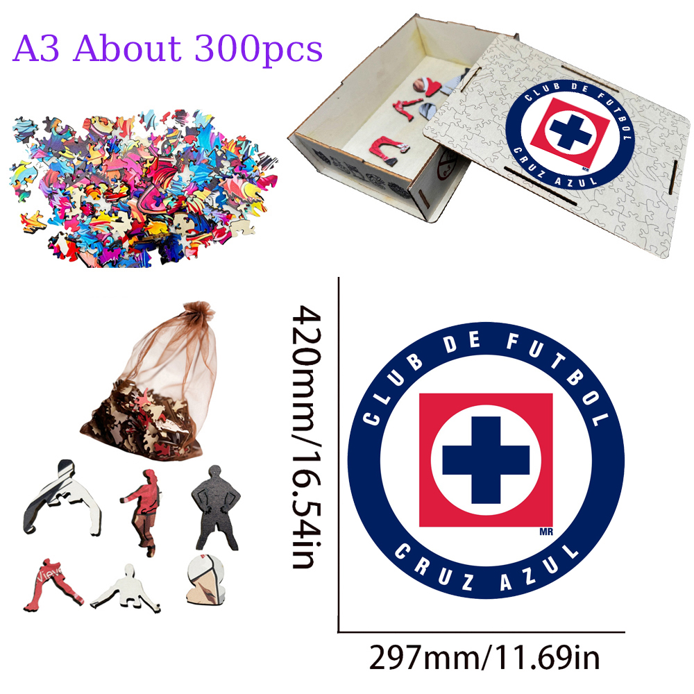 Cruz Azul Fútbol Club,Club de Fútbol Monterrey,Club América,Club Deportivo Toluca,Club Deportivo Guadalajara--Football Club Wooden Puzzle