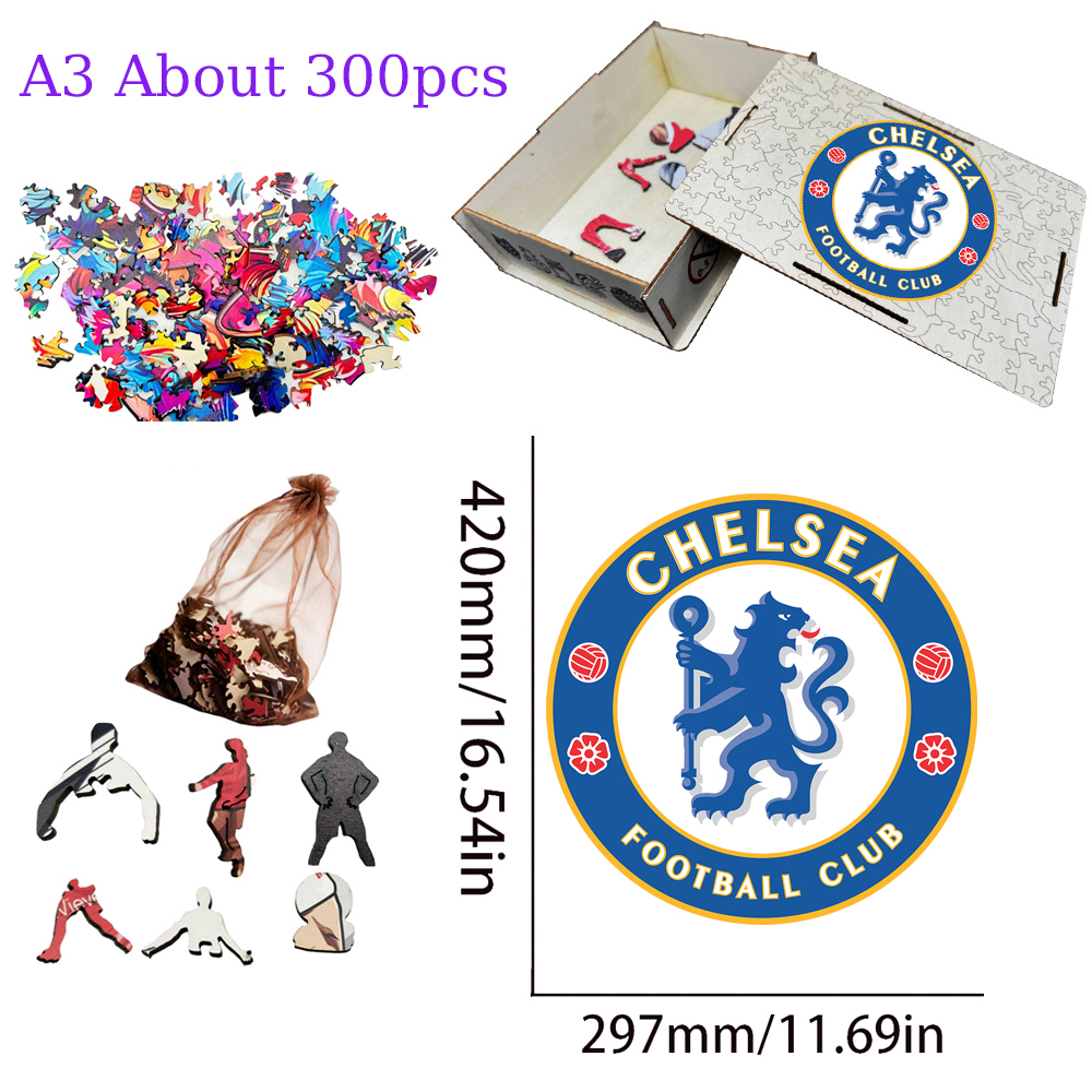 Everton Football Club,Manchester City Football Club,Manchester United Football Club,Chelsea Football Club--Football Club Wooden Puzzle