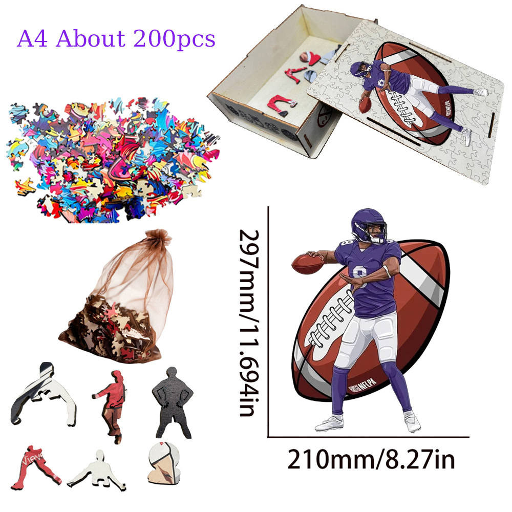 Aaron Rodgers，Josh Allen，Tom Brady，Kirk Cousins，Saquon Barkley---Rugby Player Wooden Puzzle