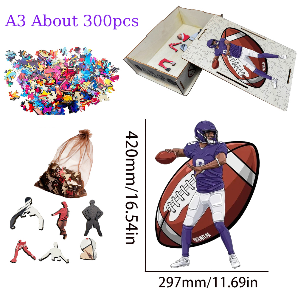 Aaron Rodgers，Josh Allen，Tom Brady，Kirk Cousins，Saquon Barkley---Rugby Player Wooden Puzzle