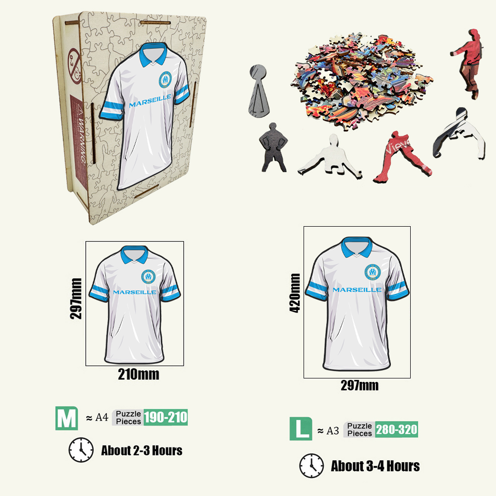 Olympique de Marseille，FC Barcelona，Real Madrid Club de Fútbol，Paris Saint - Germain Football Club---Wooden Puzzle of Football Club Jersey