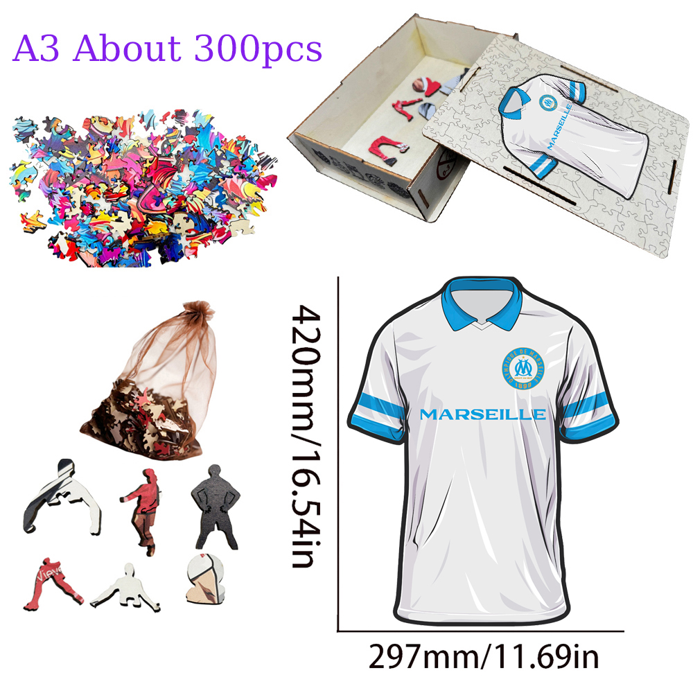 Olympique de Marseille，FC Barcelona，Real Madrid Club de Fútbol，Paris Saint - Germain Football Club---Wooden Puzzle of Football Club Jersey