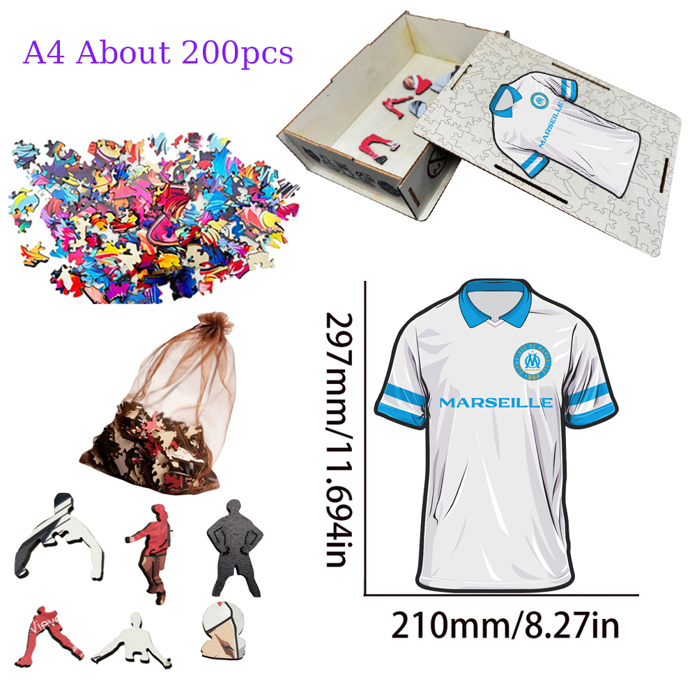 Olympique de Marseille，FC Barcelona，Real Madrid Club de Fútbol，Paris Saint - Germain Football Club---Wooden Puzzle of Football Club Jersey