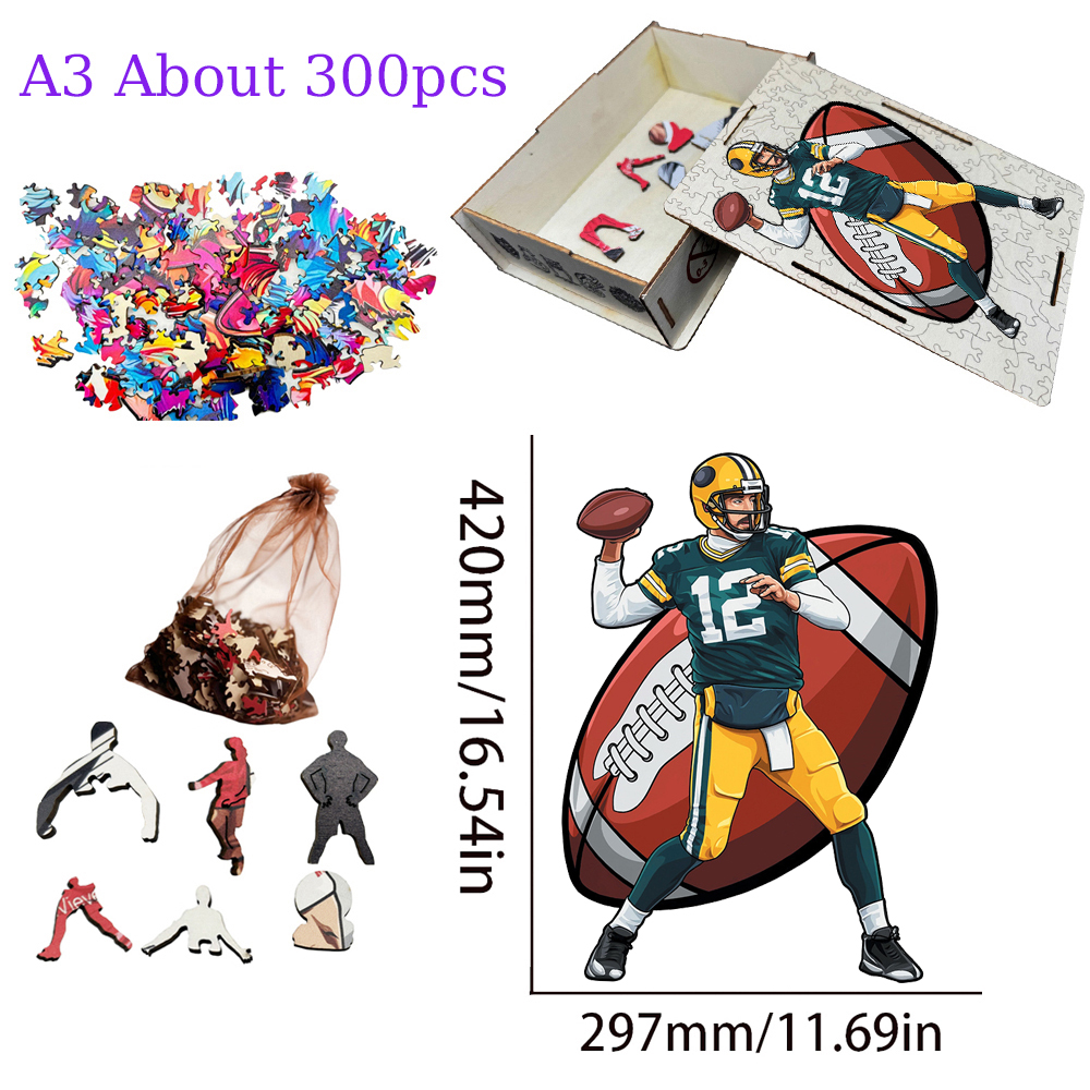 Aaron Rodgers，Josh Allen，Tom Brady，Kirk Cousins，Saquon Barkley---Rugby Player Wooden Puzzle