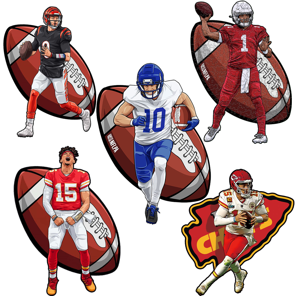 Joe Burrow，Kyler Murray，Patrick Mahomes--Rugby Player Wooden Puzzle