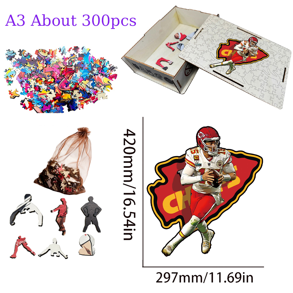 Joe Burrow，Kyler Murray，Patrick Mahomes--Rugby Player Wooden Puzzle