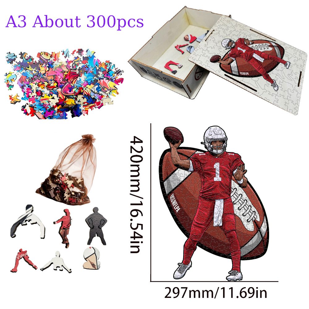 Joe Burrow，Kyler Murray，Patrick Mahomes--Rugby Player Wooden Puzzle