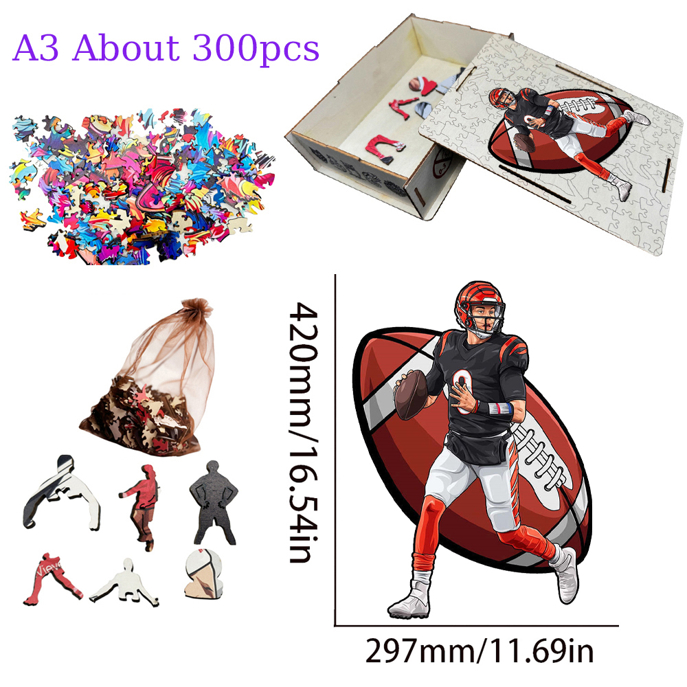 Joe Burrow，Kyler Murray，Patrick Mahomes--Rugby Player Wooden Puzzle