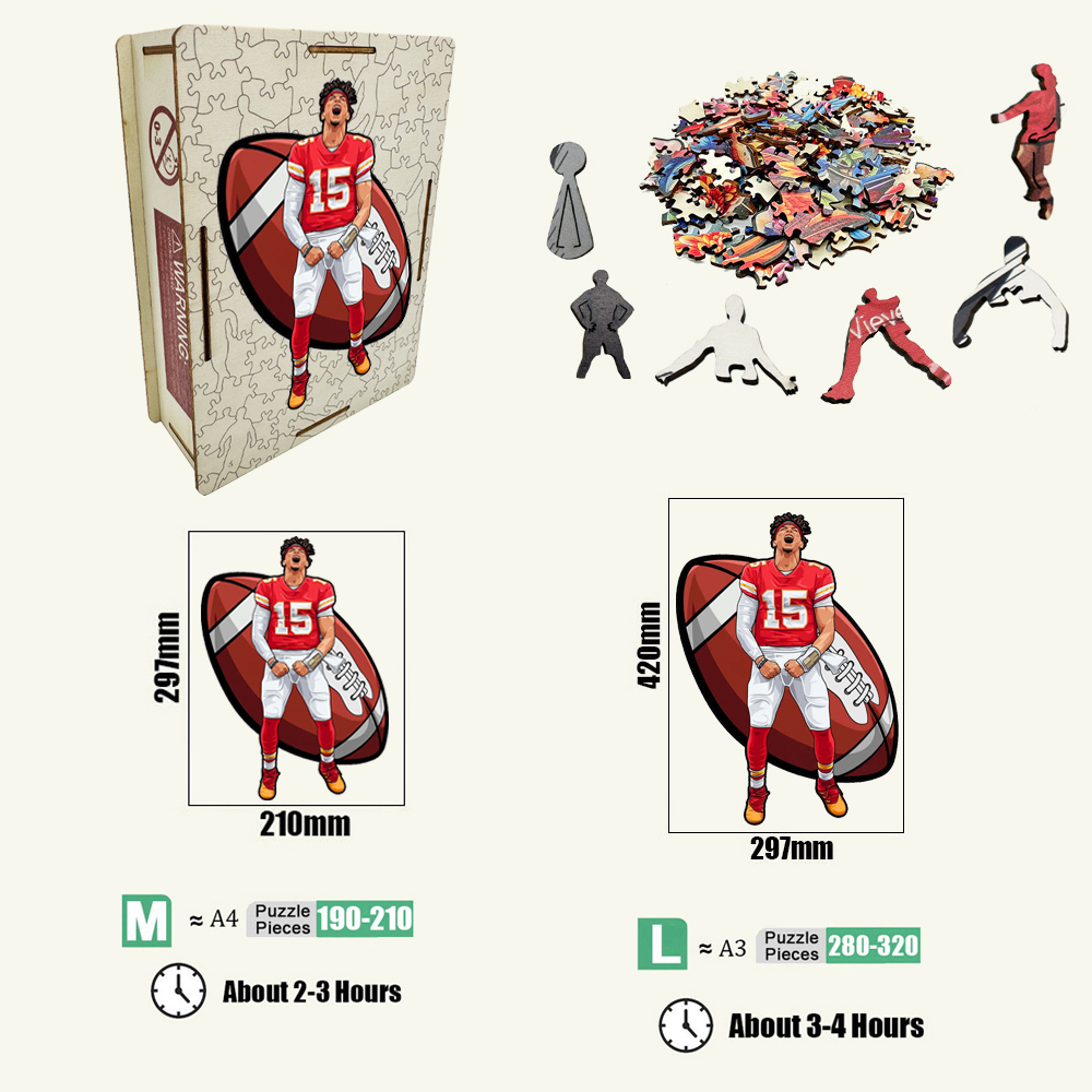 Joe Burrow，Kyler Murray，Patrick Mahomes--Rugby Player Wooden Puzzle