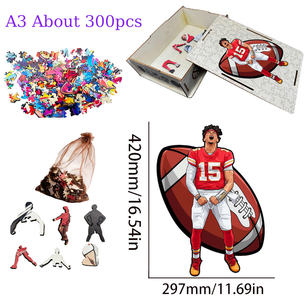 Joe Burrow，Kyler Murray，Patrick Mahomes--Rugby Player Wooden Puzzle
