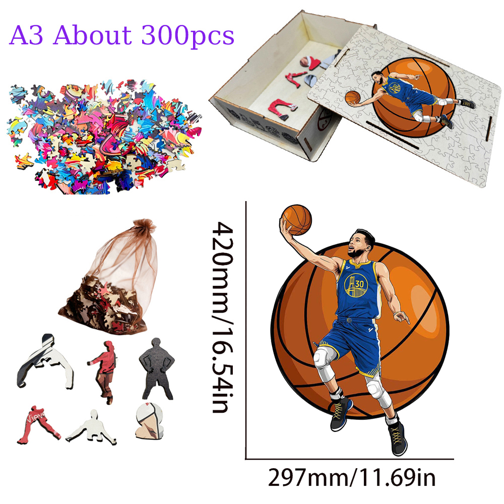 Anthony Davis，Kobe Bryant，Stephen Curry---Basketball Star Wooden Puzzle