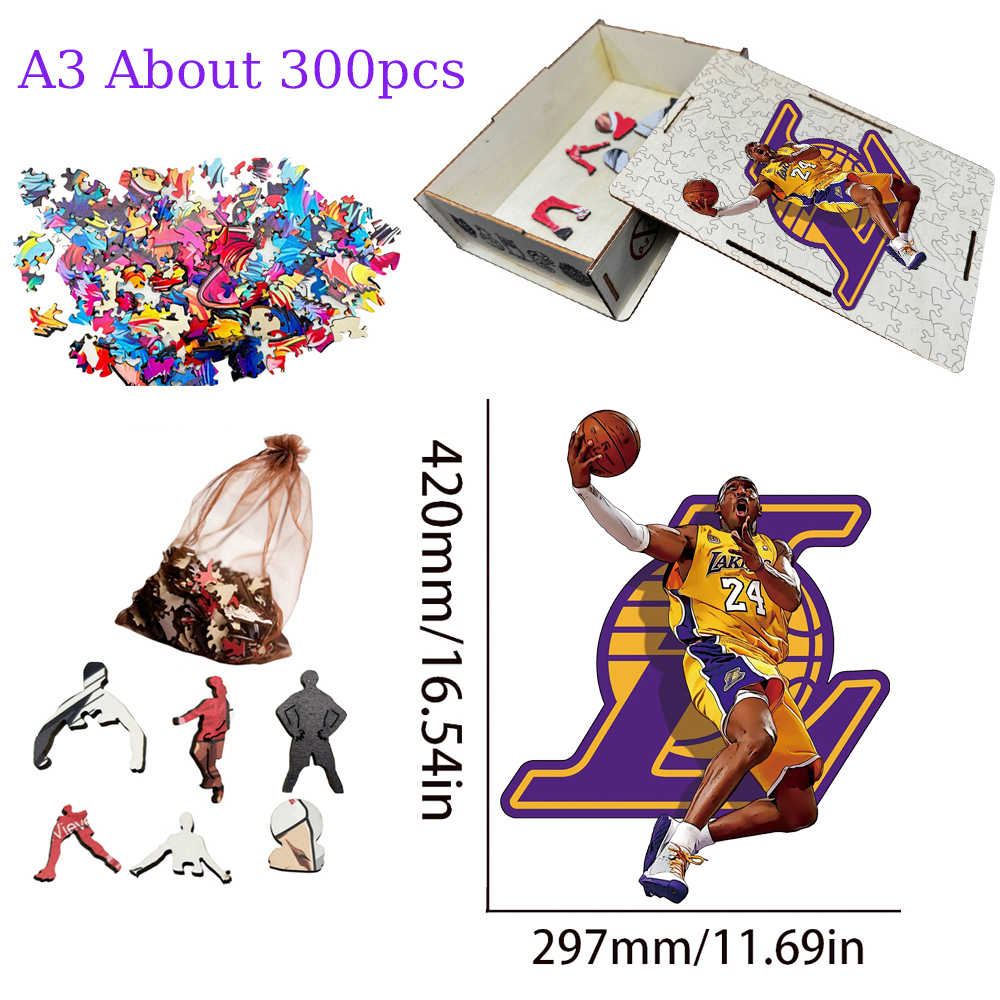 Anthony Davis，Kobe Bryant，Stephen Curry---Basketball Star Wooden Puzzle