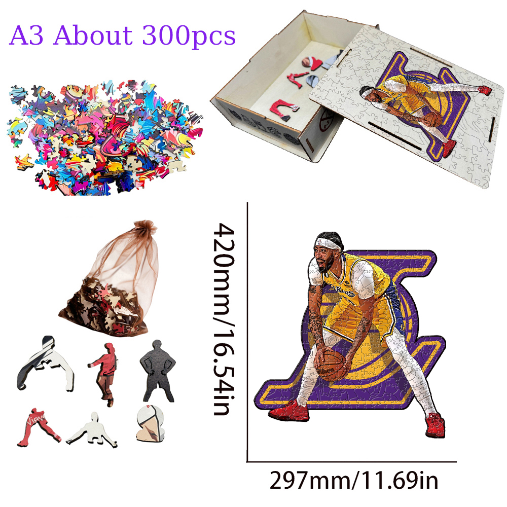 Anthony Davis，Kobe Bryant，Stephen Curry---Basketball Star Wooden Puzzle