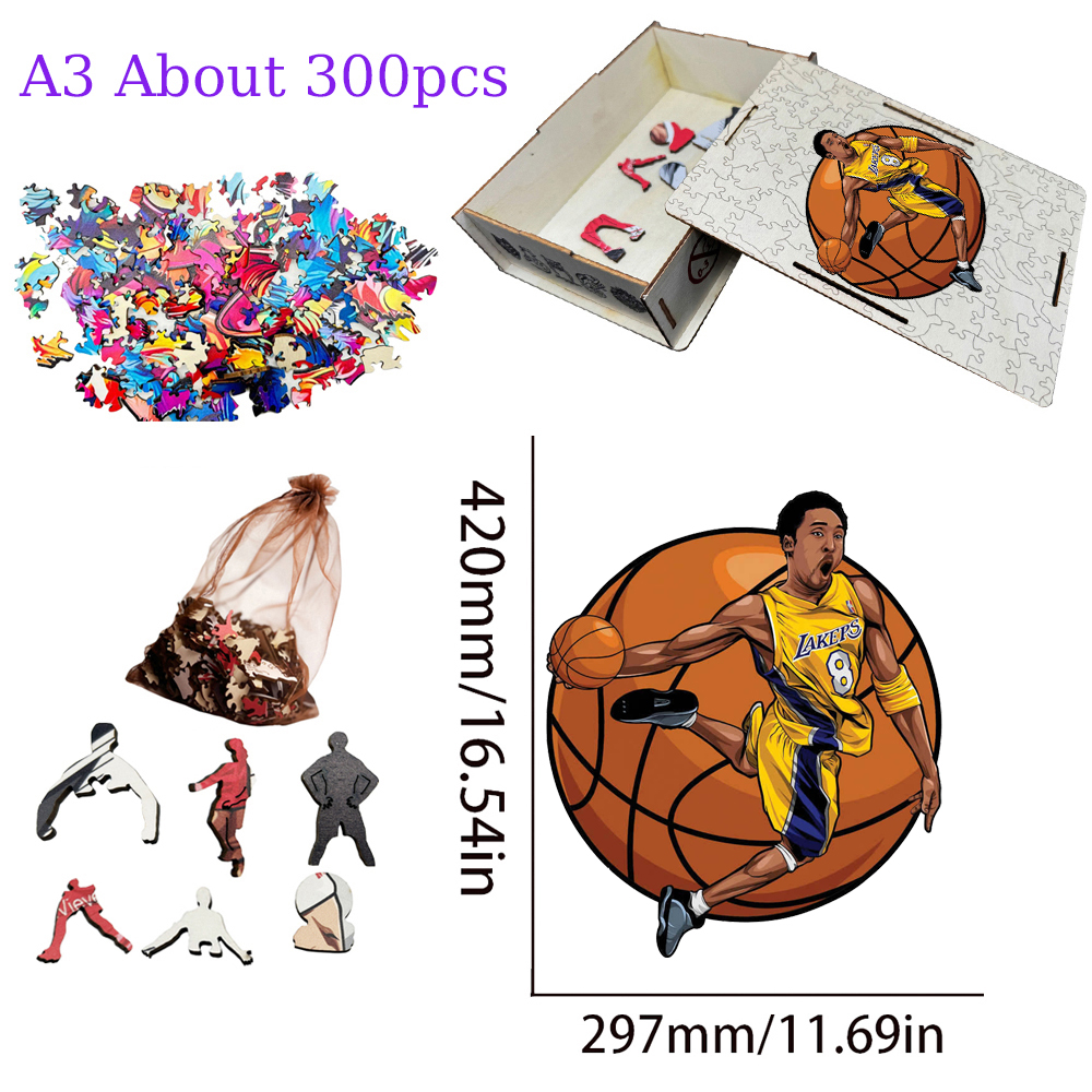Anthony Davis，Kobe Bryant，Stephen Curry---Basketball Star Wooden Puzzle