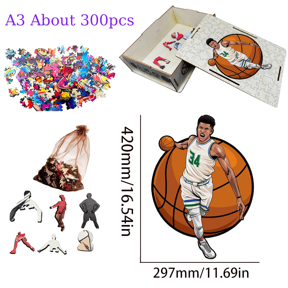 Alen Iverson，Larry bird，Kevin Durant，Lukadoncic，Michael Jordan，Yannis Adetokunbo----Basketball Star Wooden Puzzle