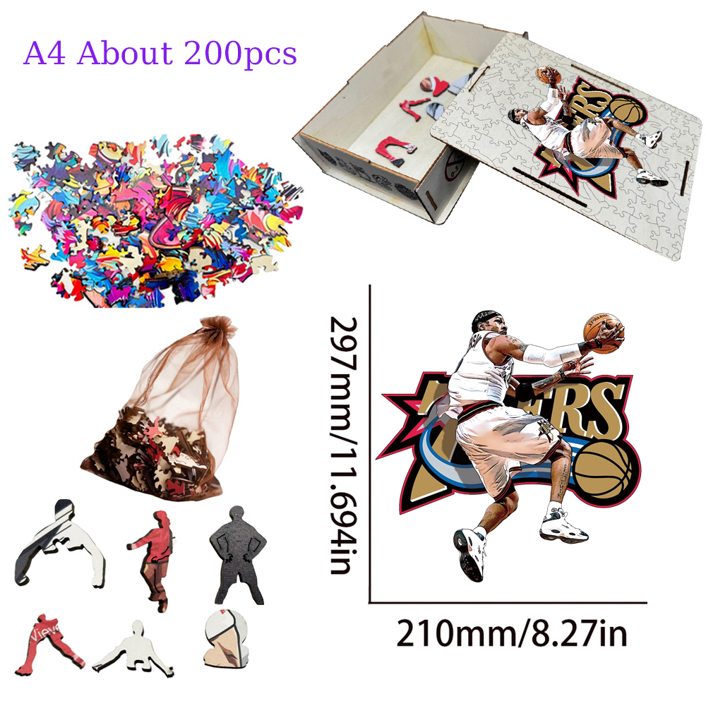 Alen Iverson，Larry bird，Kevin Durant，Lukadoncic，Michael Jordan，Yannis Adetokunbo----Basketball Star Wooden Puzzle