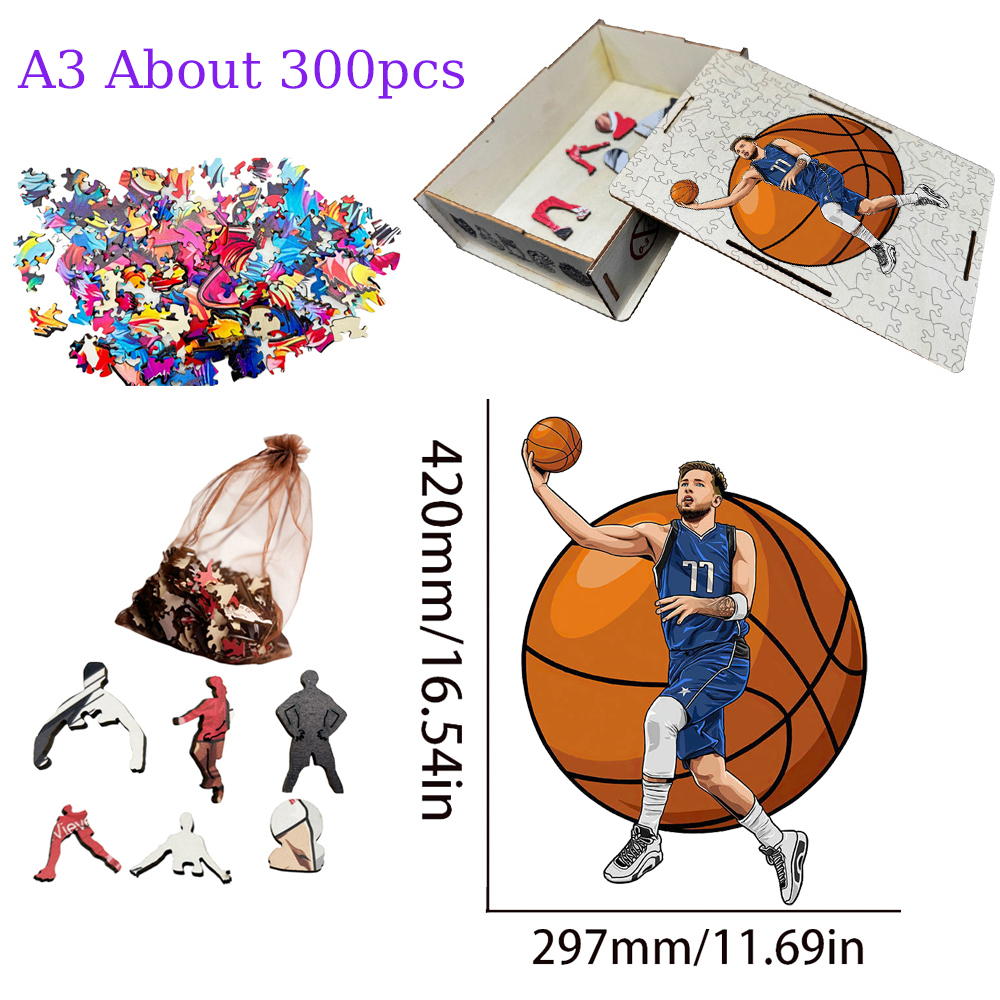 Alen Iverson，Larry bird，Kevin Durant，Lukadoncic，Michael Jordan，Yannis Adetokunbo----Basketball Star Wooden Puzzle