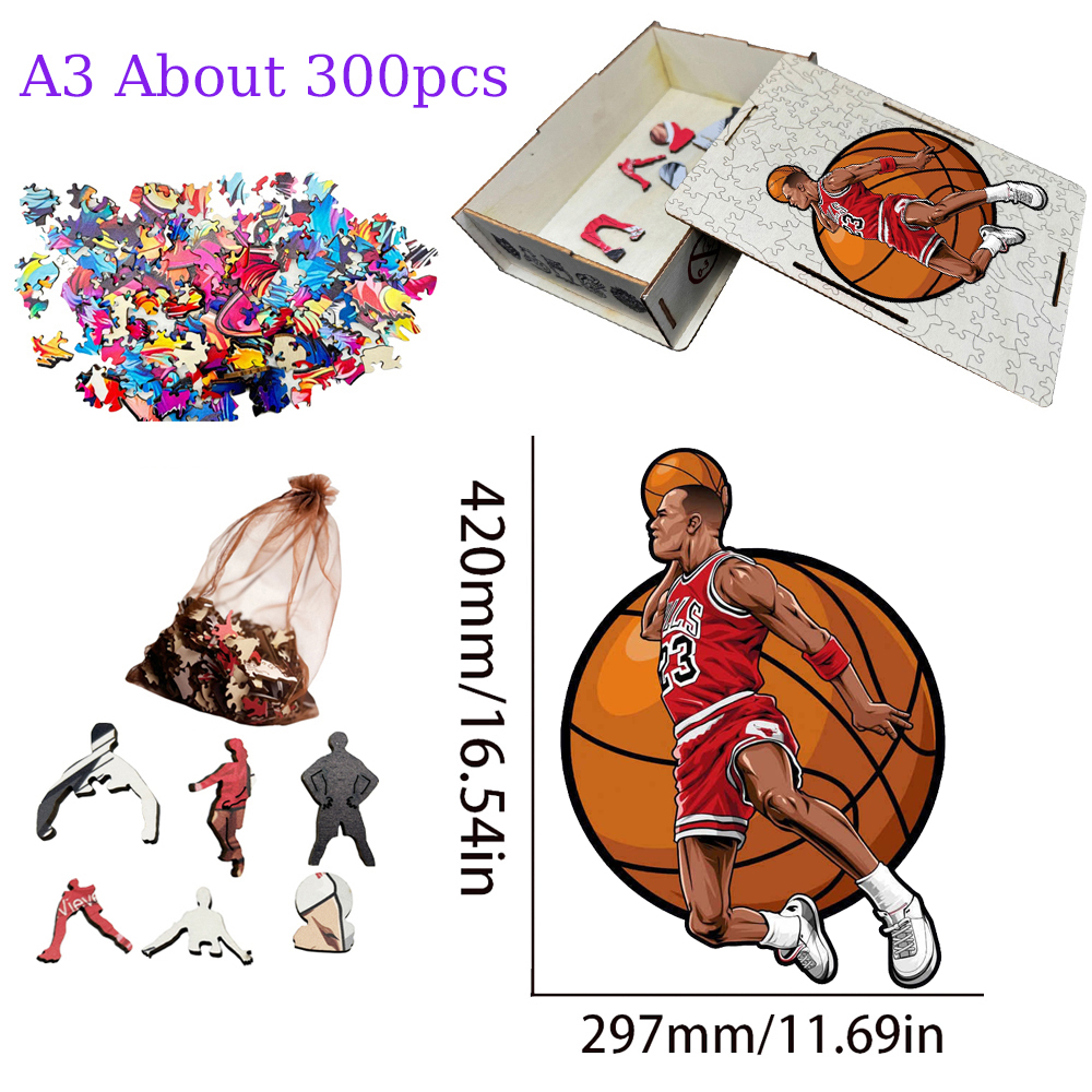 Alen Iverson，Larry bird，Kevin Durant，Lukadoncic，Michael Jordan，Yannis Adetokunbo----Basketball Star Wooden Puzzle