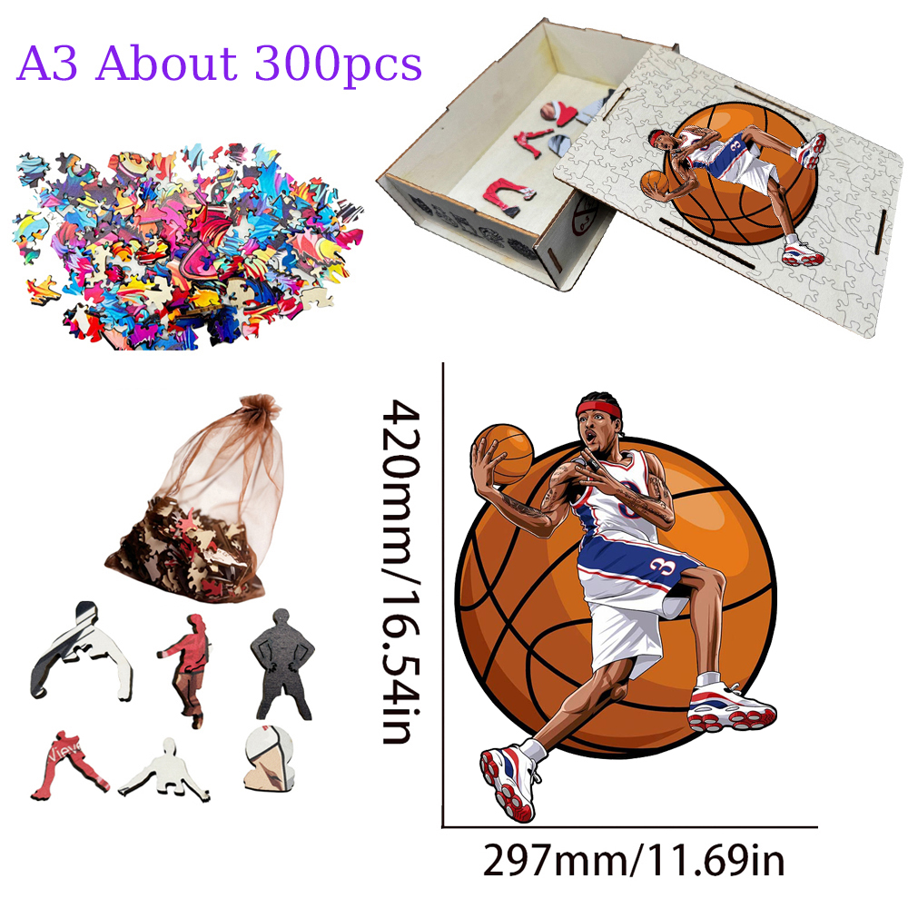 Alen Iverson，Larry bird，Kevin Durant，Lukadoncic，Michael Jordan，Yannis Adetokunbo----Basketball Star Wooden Puzzle