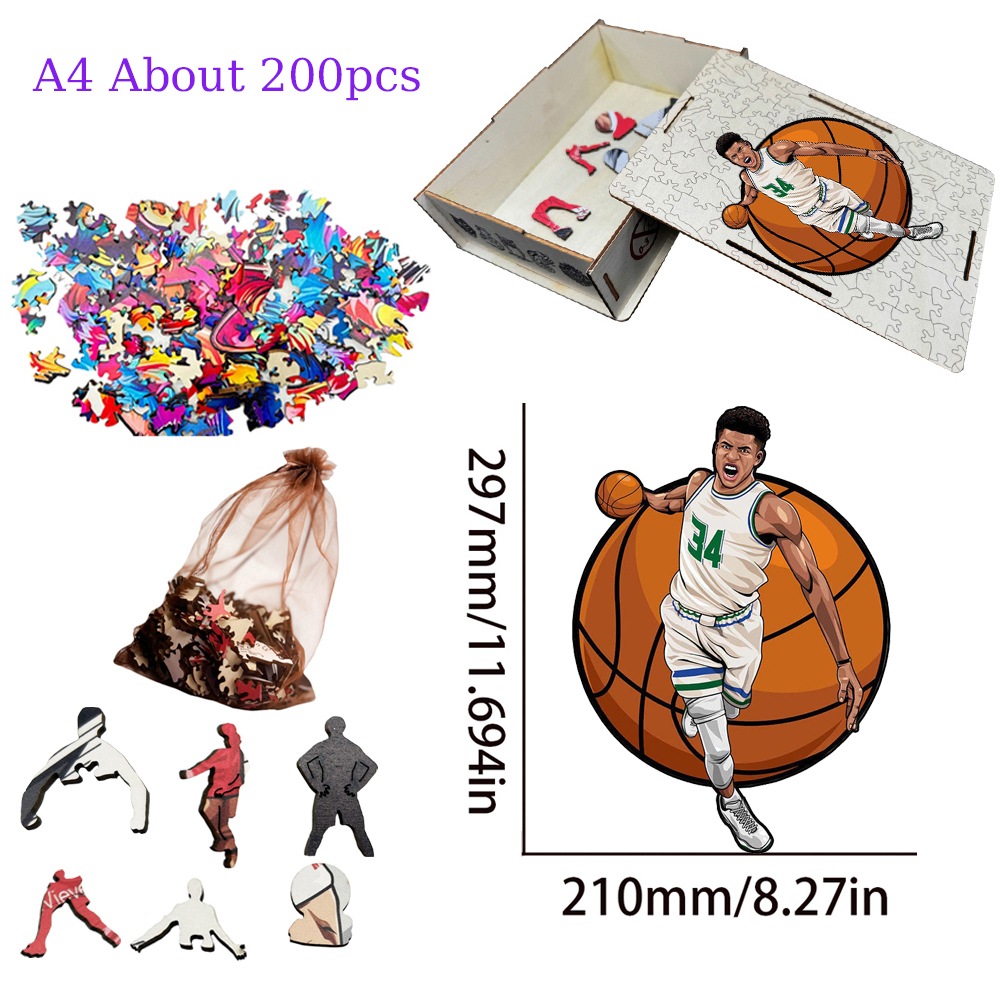 Alen Iverson，Larry bird，Kevin Durant，Lukadoncic，Michael Jordan，Yannis Adetokunbo----Basketball Star Wooden Puzzle
