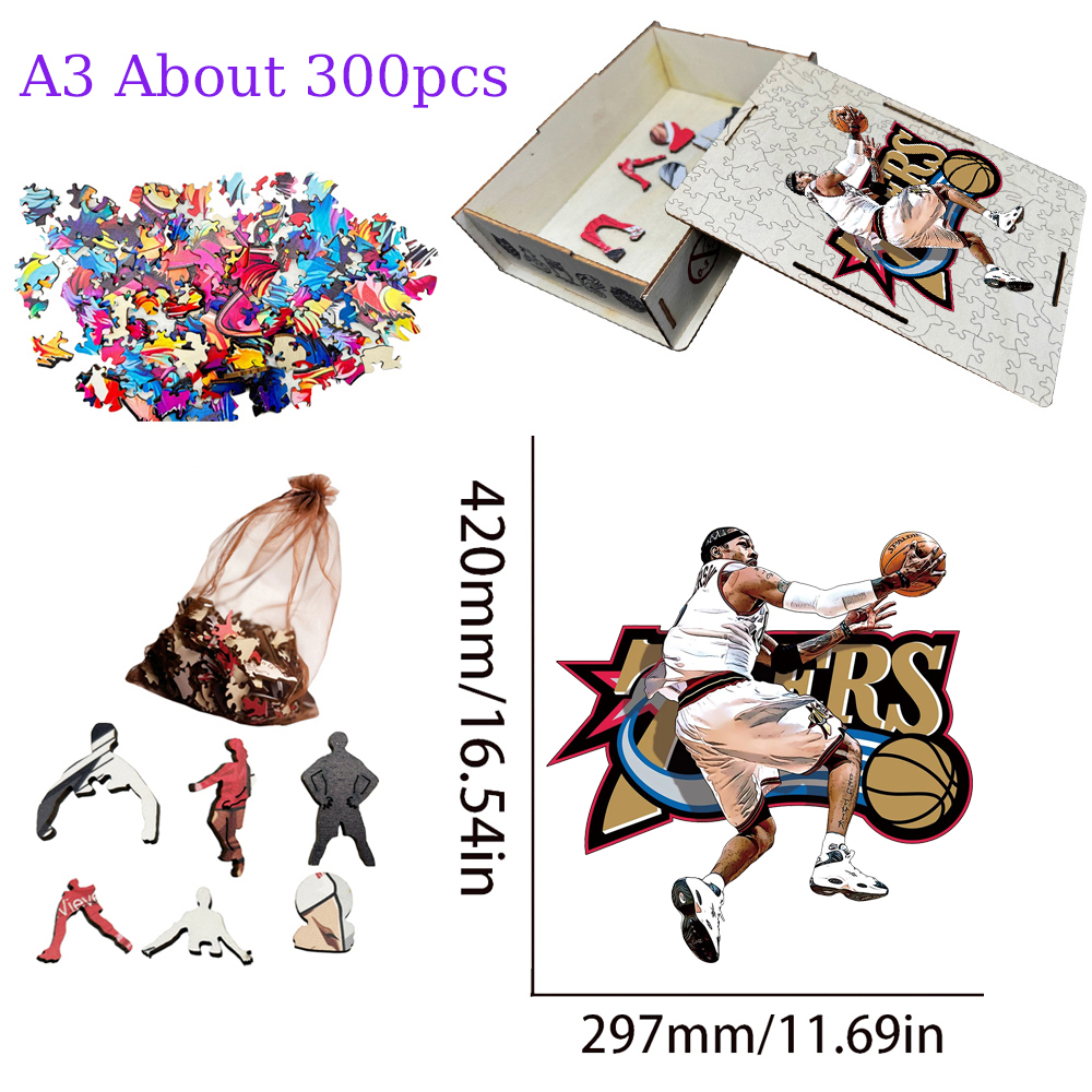 Alen Iverson，Larry bird，Kevin Durant，Lukadoncic，Michael Jordan，Yannis Adetokunbo----Basketball Star Wooden Puzzle