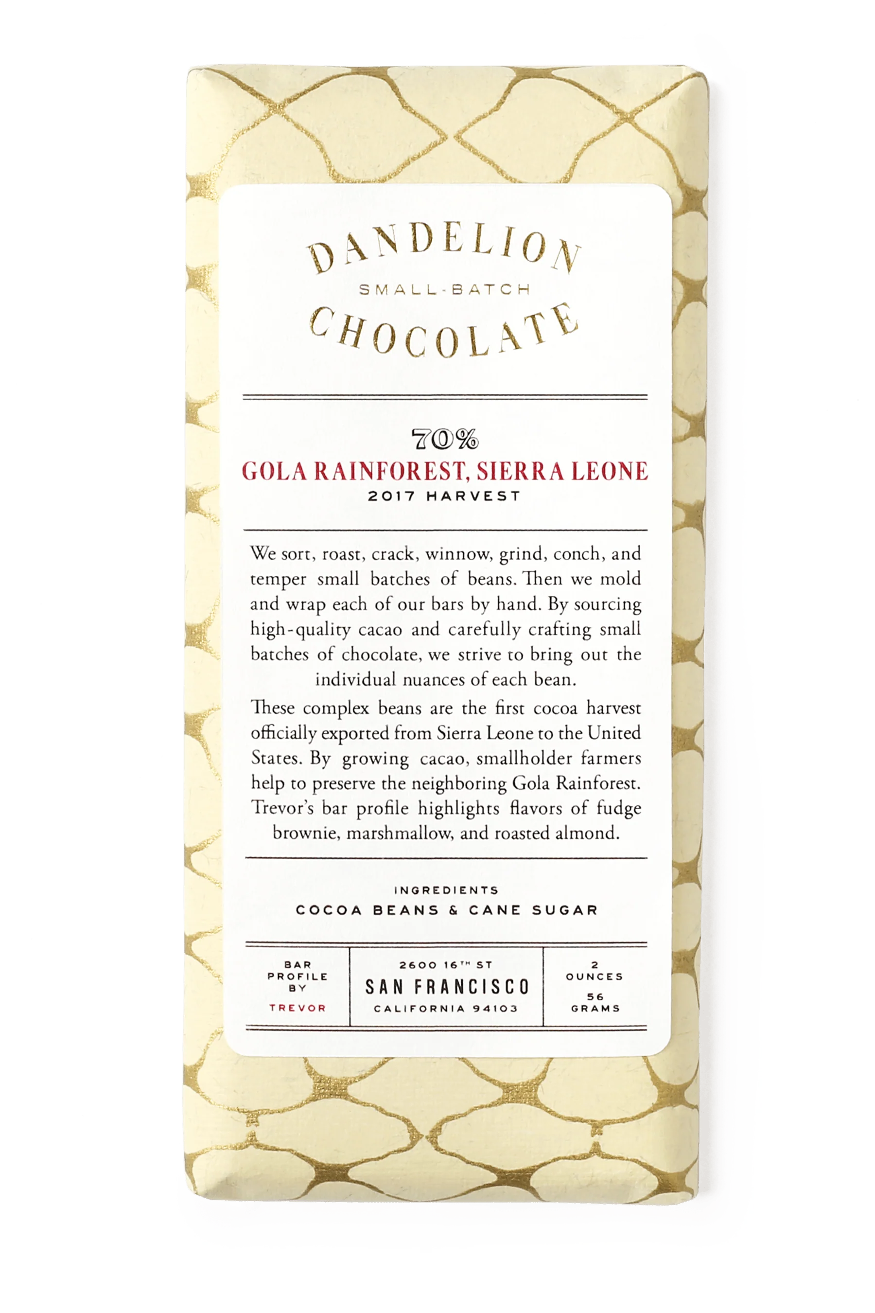 Gola Rainforest, Sierra Leone 70% 2017 Harvest Single-Origin Chocolate Bar