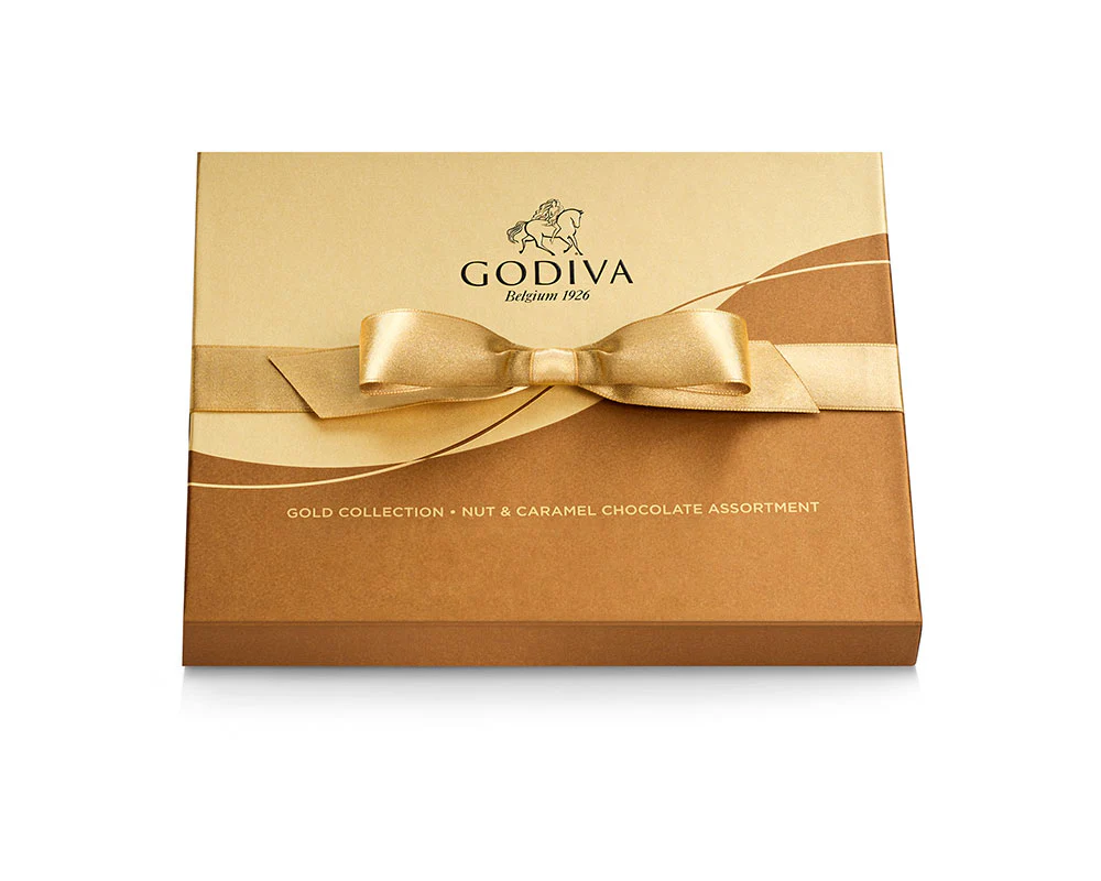 Nut and Caramel Gift Box, Gold Ribbon, 18 pc.