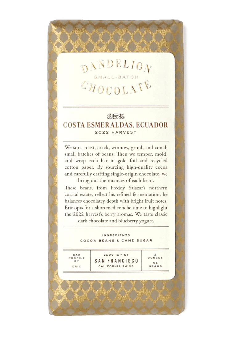 Costa Esmeraldas, Ecuador 85% 2022 Batch 1 Single-Origin Chocolate Bar