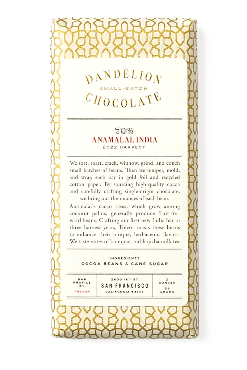 Anamalai, India 70% 2022 Harvest Single-Origin Chocolate Bar