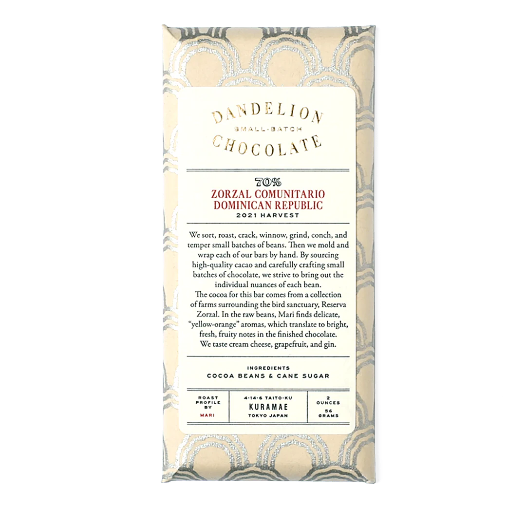 Dandelion Chocolate Japan - Zorzal Comunitario, Dominican Republic 70% 2021 Harvest Single-Origin Chocolate Bar