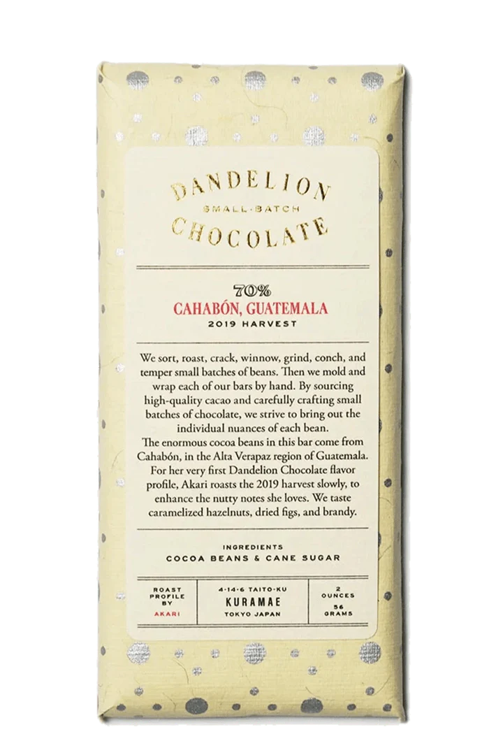 Dandelion Chocolate Japan - Cahabón, Guatemala 70% 2019 Harvest Single-Origin Chocolate Bar