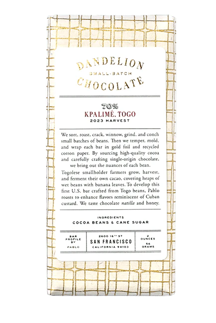 Kpalimé, Togo 70% 2023 Harvest Single-Origin Chocolate Bar