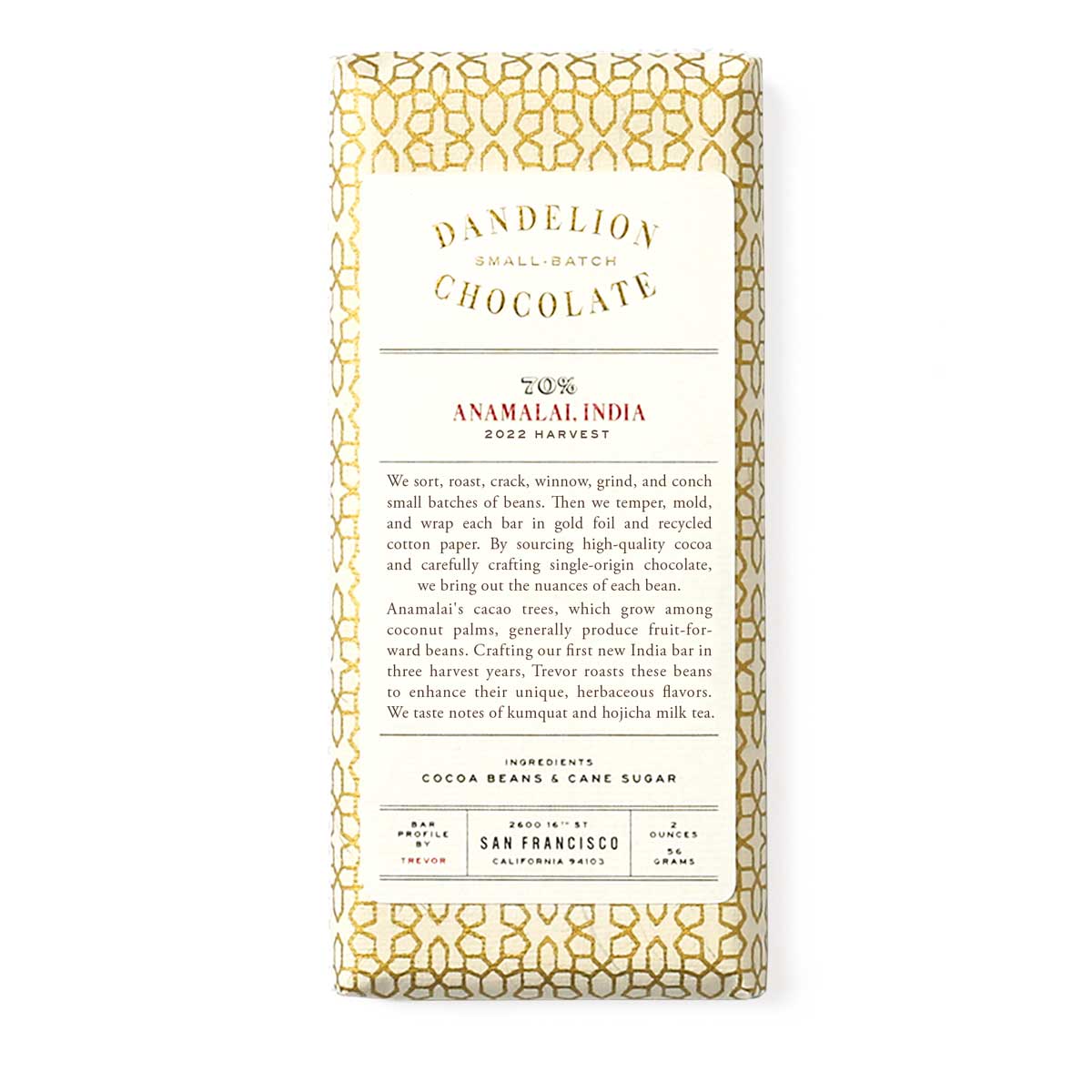 Anamalai, India 70% 2022 Harvest Single-Origin Chocolate Bar