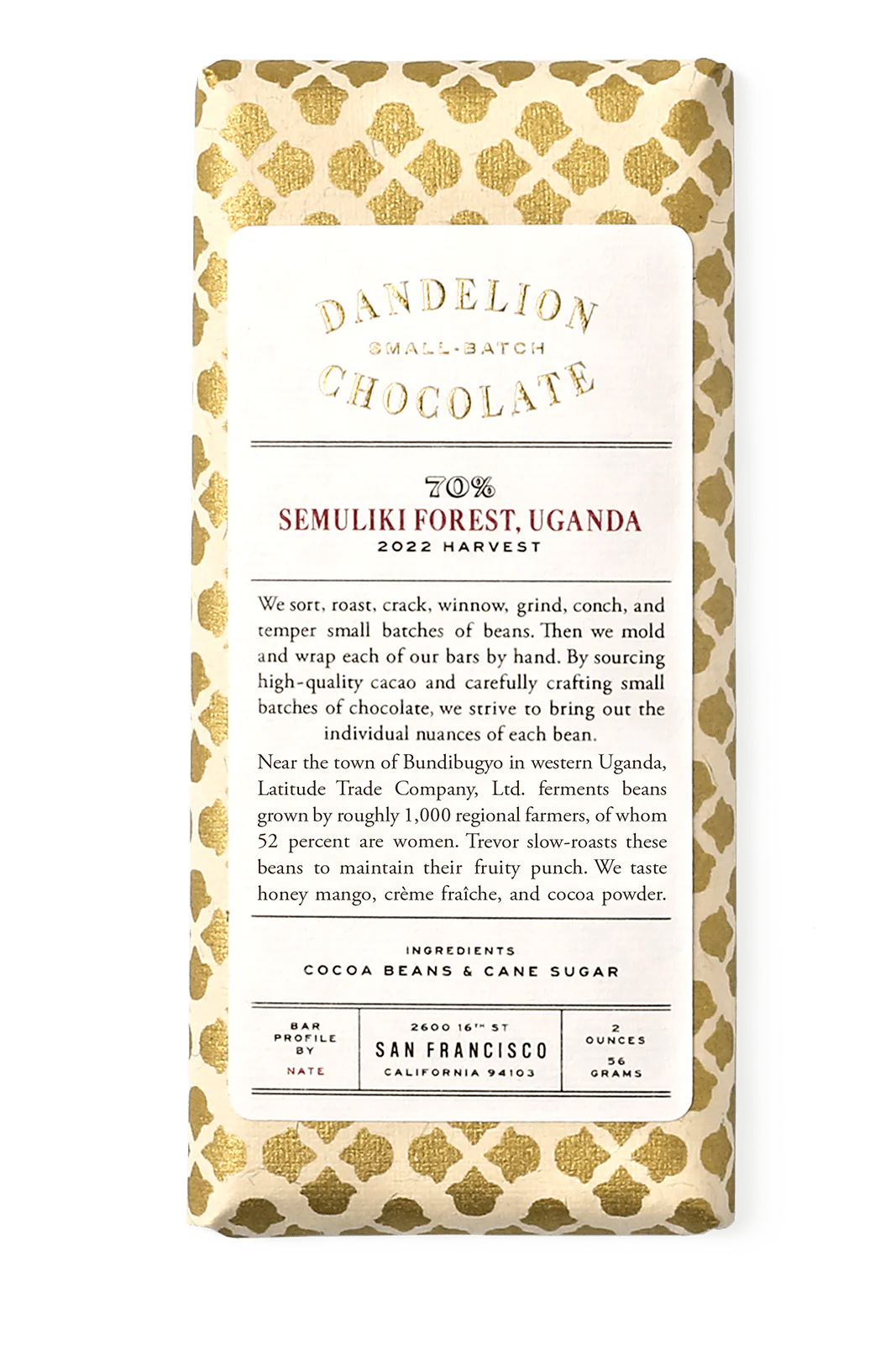 Semuliki Forest, Uganda 70% 2022 Harvest Single-Origin Chocolate Bar
