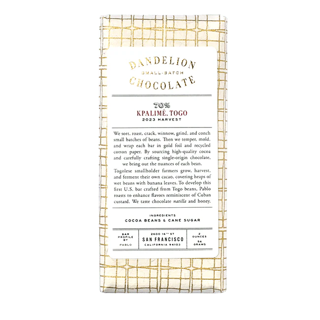 Kpalimé, Togo 70% 2023 Harvest Single-Origin Chocolate Bar