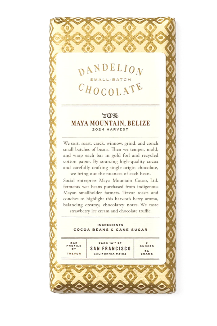 Maya Mountain, Belize 70% 2024 Harvest Single-Origin Chocolate Bar
