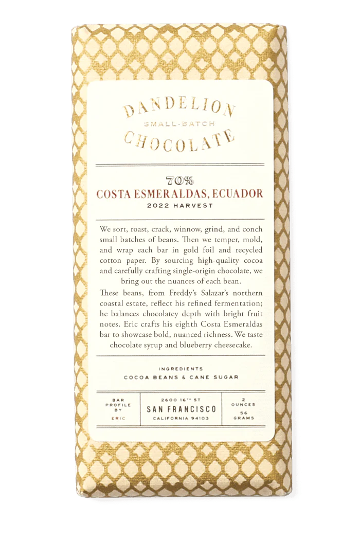 Costa Esmeraldas, Ecuador 70% 2022 Batch 2 Single-Origin Chocolate Bar