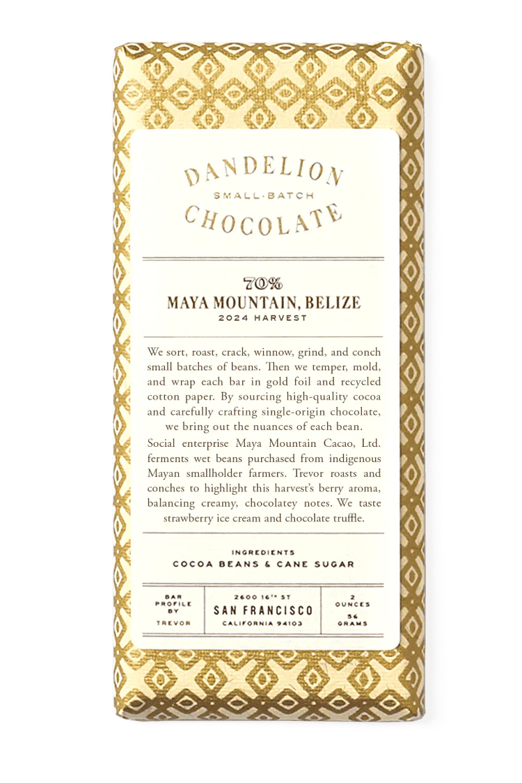 Maya Mountain, Belize 70% 2024 Harvest Single-Origin Chocolate Bar