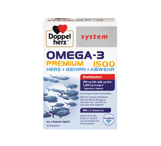德国双心高纯度omega3复配呵护心脑深海鱼油1500胶囊60粒