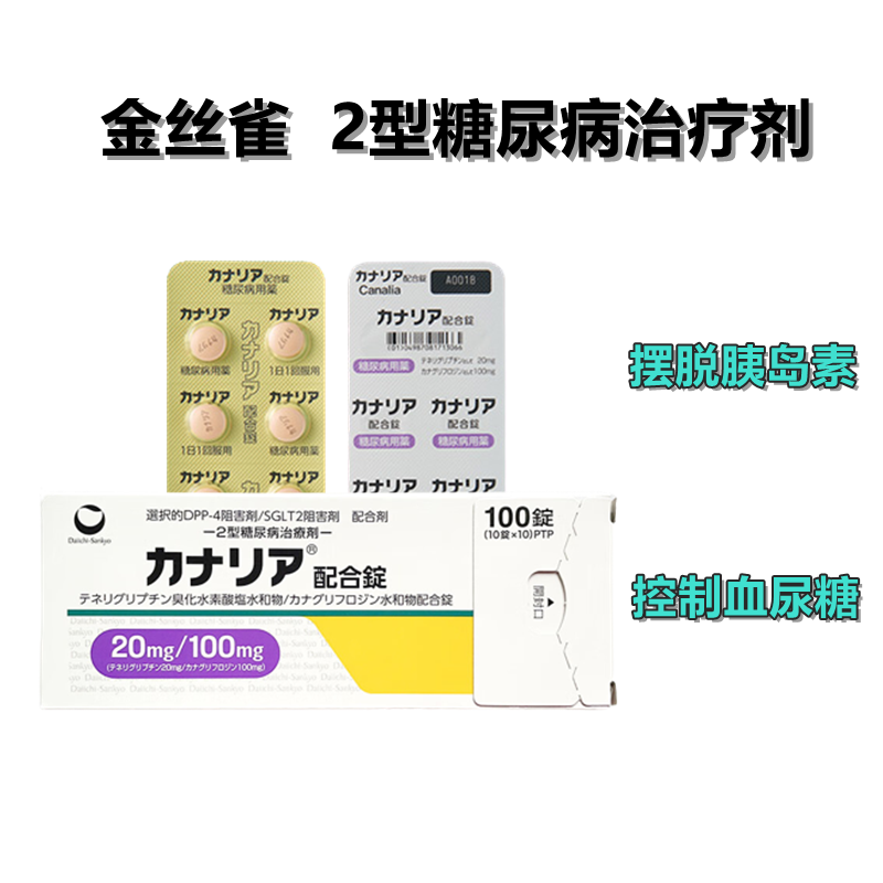 Canalia氢溴酸 替格列汀/卡格列净 复合片【2型糖尿病】第一三共 降糖 金丝雀 糖尿病 100片/盒