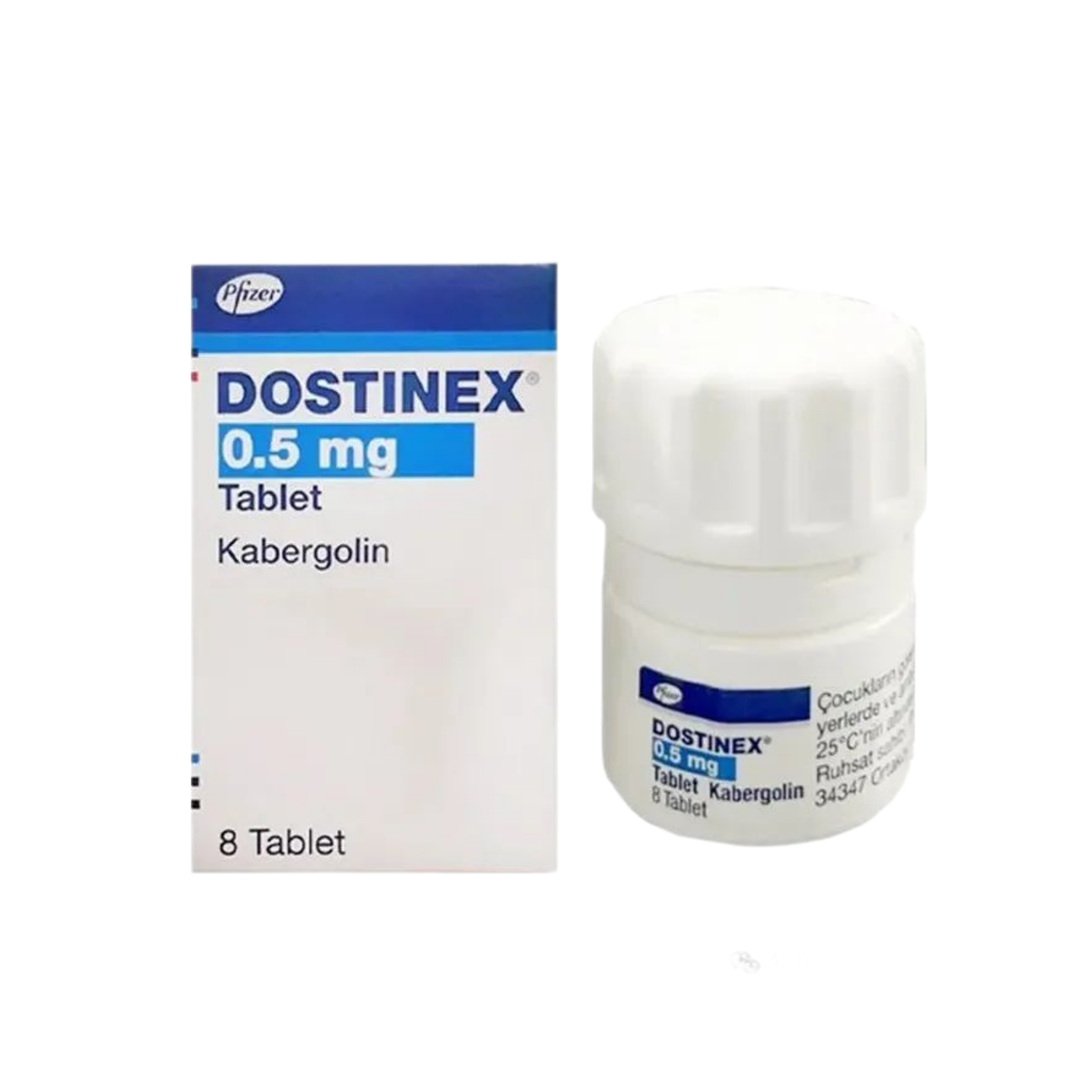 卡麦角林 土耳其 进口 回奶片 抑汝 抑制泌乳素 0.5mg 8粒/瓶 辉瑞 Pfizer 蓝卡